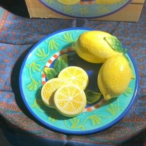 Baum Bros 3-D Lemon-Themed Ceramic Wall Plate with Green VIBRANT Design NWT